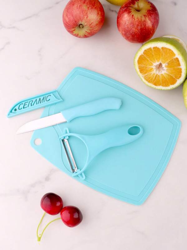 1 Set de Tabla de Cortar y Cuchillo para Frutas y Verduras, Utensilios de Cocina Multifuncionales, Cuchillo Portátil para Frutas, Pelador, Tabla de Cortar
