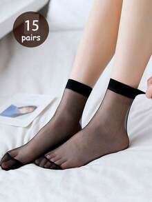 20 Pairs Women Plain Ankle Socks, Thin Breathable Casual Summer Socks - Black - View 8
