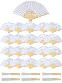 10/20/30pcs Elegant Blank Paper Hand Fans - Wooden Handle Craft Fans For Wedding Favors, Photo Props, Classroom Activities & Room Decor - Multicolor - View 8