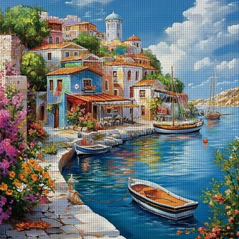 ZUOANLF 1PC Frameless 30*30cm/11.8*11.8in, Beautiful Town, 11CT/14CT Printed Cross Stitch DIY Kit, Relaxing DIY Cross Stitch Embroidery Set For Adult Beginners, Perfect For Bedroom Living Room Wall Decoration, Gifts For Giving Include Printed Canvas, Needle, Thread, Drawings And Instructions.