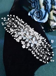 1 buc Elegant Femei Stras Decor Faux Pearl Floare Nuntă Mireasă Accesoriu De Păr, Moda Festival Petrecere Coafură