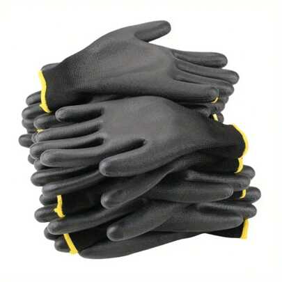 10pcs PU Coated Work Gloves, For Construction, Woodworking, Gardening, Industrial Protective Gloves, Anti-Slip, Durable, Reinforced Grip, Suitable For Lawn Care And Outdoor Use, Hand Protection