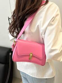 优雅女士单肩包 - 复古金色金属配件搭配简约纯色PU通勤钱包。颜色：黑色/白色/紫红色/黄色。百搭的上班/周末托特包，适合办公室、购物和日常时尚。 - 彩色 - 查看 7
