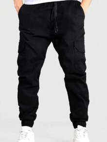 Men's Urban Streetwear Cargo Jogger Pants With Side Pocket And Cuff On Leg S To XL - màu đen - Xem 1