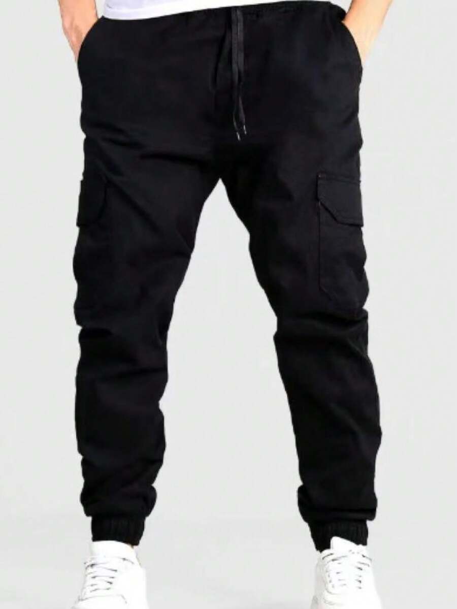 Men's Urban Streetwear Cargo Jogger Pants With Side Pocket And Cuff On Leg S To XL - màu đen - Xem 1