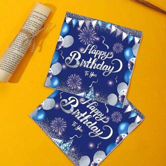 25pcs/50pcs Happy Birthday Napkins, Royal Blue And Silver Birthday Decorations Disposable Napkins, Suitable For Birthday, Baby Shower, Picnic, Cocktail Party