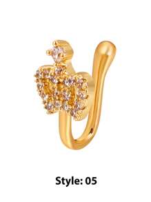 Anillo de nariz sin perforación, diseño en forma de U de cobre con circonita cúbica, estrellas, corazones y coronas, decoración para la nariz sin perforación