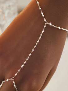 1 pieza Brazalete de mujer con hoja de diamante de estilo bohemio y cristal, brazalete de cadena fina simple para el dedo, accesorio de joyería como regalo
