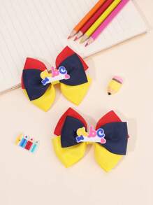 Set de 2 piezas/6 piezas de lazos de tela coloridos para el cabello de niñas de regreso a la escuela, accesorios con forma de lápiz, lazos para el cabello, accesorios lindos para el cabello para niños y niñas pequeñas, regalos para fiestas