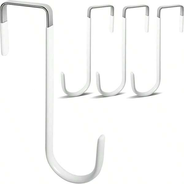 2pcs Over The Door Hooks, 4 Packs Door Hangers Hooks With Rubber Prevent Scratches Heavy Duty Organizer Hooks For Living Room, Bathroom, Bedroom, Kitchen Hanging Clothes, Towels, Hats, Coats, Bags White