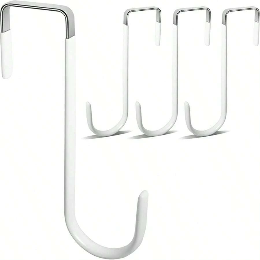 2pcs Over The Door Hooks, 4 Packs Door Hangers Hooks With Rubber Prevent Scratches Heavy Duty Organizer Hooks For Living Room, Bathroom, Bedroom, Kitchen Hanging Clothes, Towels, Hats, Coats, Bags White - Silver - View 1