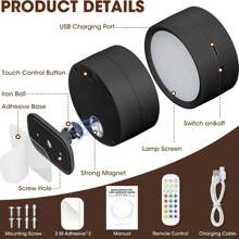 1/2PCS LED Wall Light With Remote Control – Magnetic LED Picture Light, Dimmable & Timer, 3 Lighting Modes, USB Rechargeable, Easy-Mount Round Wall Decor For Artwork Display & Ambient Lighting