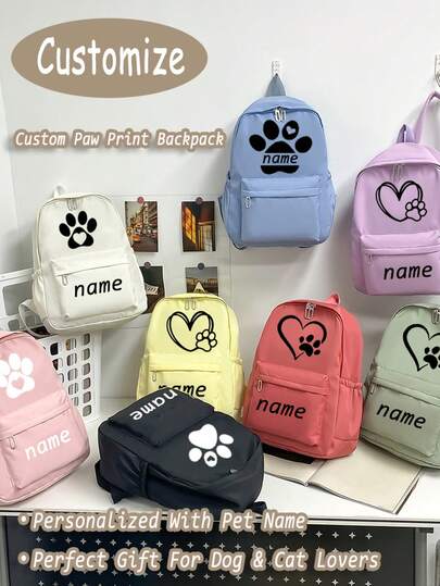 Custom Paw Print Backpack, Personalized Pet Name Bag, Unisex Travel Bag With Pet Design, Dog Cat Lover Gift, Custom Pet Backpack, Paw Print Bag, Personalized Name Backpack, Pet Lover Gift, Dog Cat Owner Bag, Custom Travel Backpack, Unisex Pet Bag, Hiking Backpack With Paw, Customizable Paw Backpack For School, Work, Hiking, Camping, Outdoor