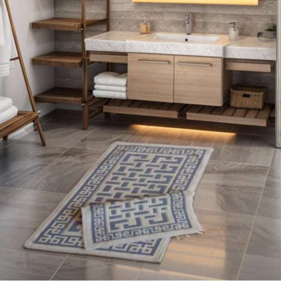 2 Piezas Juego de Alfombras Kilim 60x100 Cm + 50x60 Cm | Tela Tejida Suave y Ligera | Respaldo Antideslizante, Lavable a Máquina | Ideal para Sala de Estar, Cocina, Pasillo, Dormitorio | Hecho en Turquía - Morado - Ver 1