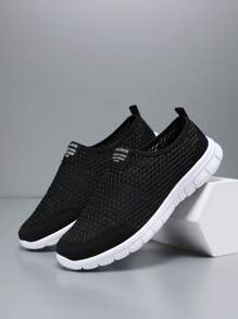 Mesh Slip-On Casual Soft Bottom Breathable Athletic Sneakers, Summer Slouchy Shoes