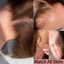 MECRY 5x5 13*4 13*6 4# 长波浪高清蕾丝前发假发 10-36 英寸蕾丝前发假发 人发预拔无胶假发 人发前发波浪假发 女士自然混合发质 - 棕色 - 查看 7