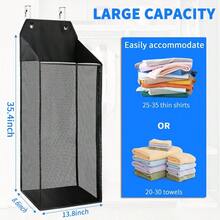 Large Hanging Laundry Hamper With Hooks, Over The Door Mesh Hamper With Zipper For Dirty Clothes Organizer, Collapsible Wall Hanging Laundry Basket For Bathroom, Dormitory - Multicolor - View 4