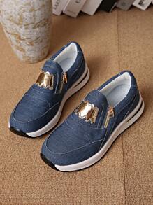 女士时尚休闲运动鞋，拉链装饰，秋季新款，低帮，个性化，大码