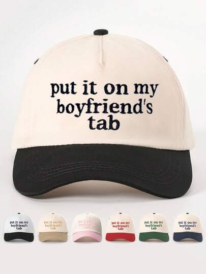 1pc Embroidered "Put It On My Boyfrie" Contrast Color Baseball Cap, Adjustable Casual Sun Protection Hat Suitable For Spring, Autumn, Travel, Beach, Vacation, Men, Y2K Style