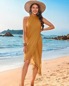 Eicolorte Sarong Cover Up Womens Beach Cover Up Bikini Bathing Suit Swimsuit Swimwear Coverup Sarong Pareo Wraps Women - 黃色 - 查看 4