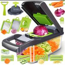 Local Shipping16in 1 Multi-Function Vegetable Chopper Set Slicer And Dicer Kit Interchangeable Blades Manual Operation, Garlic Press, Onion Slicer, Hand Guard, Cheese Slicer, Space Saving Suitable For Tomato Potato Garlic Vegetable Carrot, Drainer And Container