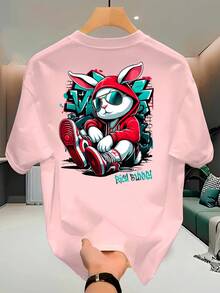 Camiseta Streetwear Unissex 100% Algodão Masculina e Feminina Estampada Rich Bunny Confortável - Rosa Bebê - Visão 3