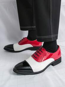 Męskie formalne buty wizytowe, błyszczące, brytyjskie, skórzane buty biznesowe casualowe, białe i czerwone, bloki kolorystyczne, sznurowane, ślubne, na imprezę