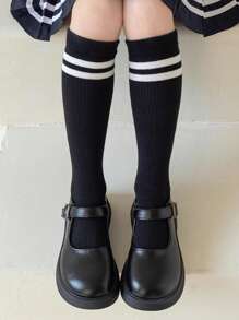 4/2/1 Pair Girls Socks, Summer Thin Mesh Mid-Calf Socks, Classic Black & White Stripe School Style, Versatile Fashion, Skin-Friendly Soft Breathable Casual Sports Socks, Suitable For Daily Life, Holidays, Travel, Back To School