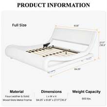SHA CERLIN Full/Queen/King Size Upholstered Bed Frame, Deluxe Low Profile Sleigh Bed With Faux Leather Ergonomics Headboard, No Box Spring Needed & Easy Assembly, White - 白色 - 查看 10