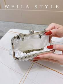 Luxury Pearl Clutch Bag For Women, Shell Beads Handbag For Formal Dress, Party, Wedding, Evening Gown, Rhinestone Shoulder Bag, Elegant Fashion Clutch Purse