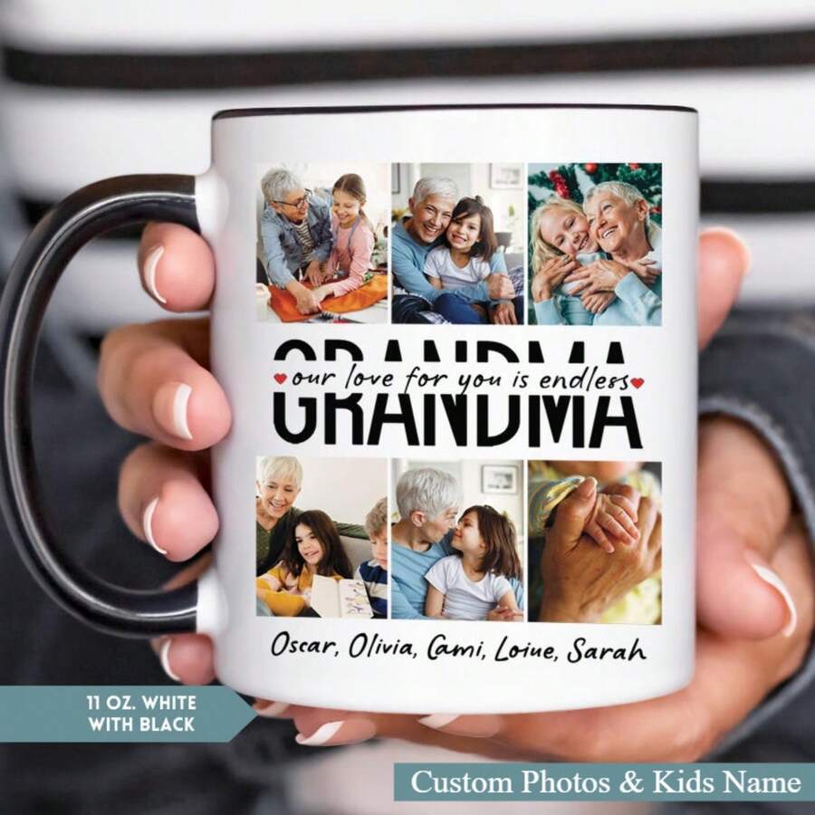 1 pieza Taza de café de 11 onzas con foto de abuela con niños, Regalo para abuela, Taza de café personalizada de abuela, Regalo para abuela, Taza de café personalizada de abuela - Blanco - Ver 1