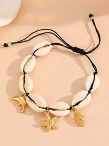 1 Set Ozean-themenfarma Muschelarmband, Hawaii-Stil Muschelhalskette, 18 Karat vergoldeter Edelstahl Clownfisch & Muschel Anhänger Schmuckset, geeignet für Frauen Strandurlaub