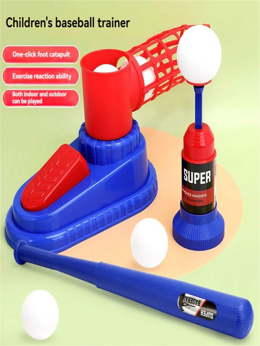 Kids Fun Baseball Launcher Toy Set, Retractable Baseball Bat, Foot-Operated Semi-Automatic Baseball Launcher, Interactive Indoor/Outdoor Baseball Training Equipment, Birthday Gift For Boys And Girls 3+ Years Old
