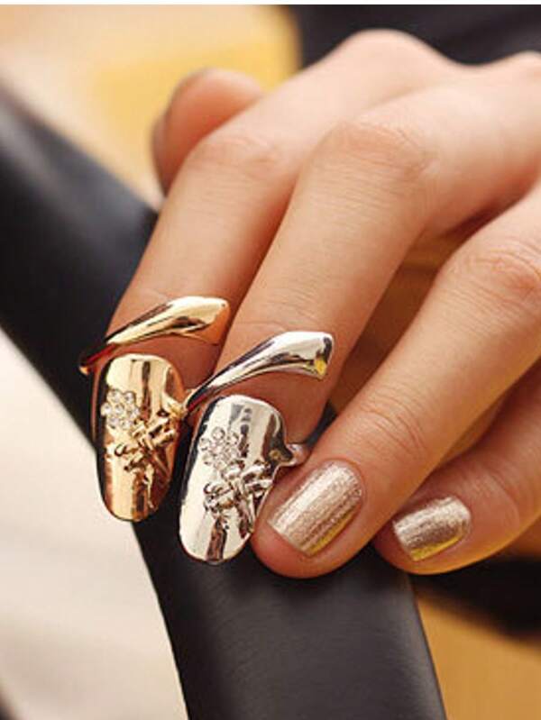 1pc Alloy Texture Fashion Nail Ring, Elongates Fingers, Nail Jewelry Accessory Suitable For Women Daily Wear