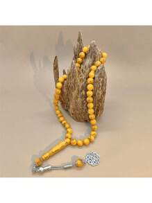 Pulseira estilo Tasbih azul escuro de imitação de âmbar de alta qualidade para mulheres, 1 peça e 45 peças