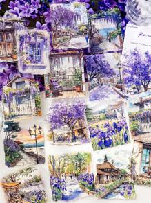 MOCARD 15pcs/Pack Large Size Watercolor Landscape Stickers, Creative Art Stickers, DIY Decorative Collage Craft Materials, Holiday Gifts, Personalized Scrapbooking School Supplies School Supplies,Back To School