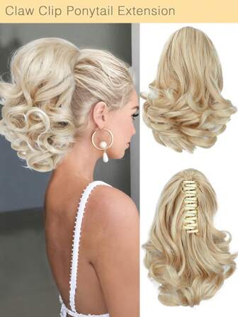 Ponytail Extension, 10" Claw Clip In Short Curly Wavy Pony Hair Extension Synthetic Hair Pieces For Women Daily Use(Blonde)