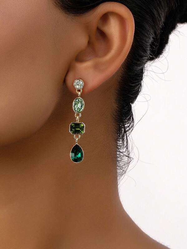 1 Pair European And American Style Earrings, 1 Pair Gradient Rhinestone Decor Luxury Earrings For Women
