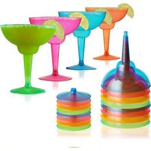 TRUE Plastic Margarita Glasses, Disposable Margarita Glass Cups, Colorful Cocktail Glasses, Pool And Beach Party, Holidays, BBQs, Indoor & Outdoor Parties, 12 Oz, Set Of 12, Multicolor