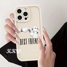 [Teléfono] Funda con diseño de perro y su dueño, textura esmerilada, tacto suave, ideal para parejas, compatible con phone 11, 12, 13, 14, 15, ProMax, XS, XR, X, 8 Plus, SE, 2022 y 13. Estilo universal para parejas, padres, novios, hombres o mujeres Mujer - Blanco marfil - Ver 11
