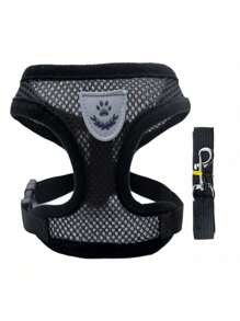 1pc Breathable & Comfortable Pet Chest & Back Strap For Walking Dogs & Cats, Outdoor Explosion-Proof & Shock-Absorbing Leash, Black Vest Style Chest &,Back Strap