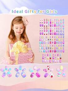 (168pcs And 24pcs) Kids Press-On Nails For Girls, Naio Kids False Nails, Pre-Glued Sticker Nails, Full Coverage Short Acrylic Nails Set For Girls Nail Art Decoration