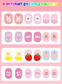 (168pcs And 24pcs) Kids Press-On Nails For Girls, Naio Kids False Nails, Pre-Glued Sticker Nails, Full Coverage Short Acrylic Nails Set For Girls Nail Art Decoration