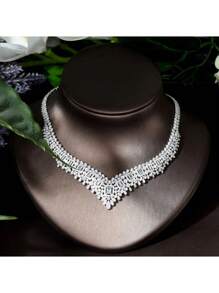 1 conjunto de lindos colares, brincos e pulseiras de zircônia cúbica quadrada, joias para mulheres, acessórios para vestidos de festa de casamento e baile