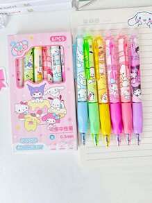 Sanrio 6Pcs My Melody Hello Kitty Kuromi Cinnamoroll Pochacco Gel Blue Pen Cute Cinnamon Dog And Friends Themed Erasable Pens Erasable Ink Stationery(Some Parts May Be Random), School Supplies,Back To School