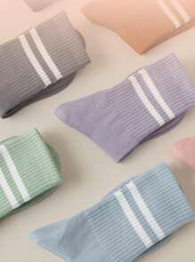 1 Pair Anti-Slip Breathable Sports Yoga Socks, Silicone Non-Slip Simple Striped Mid-Calf Socks Suitable For Home Fitness, Gym, Outdoor Sports, Yoga, Dance, Pilates, Indoor Shock-Absorbing Workout Socks