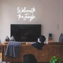 1 pezzo Insegna al neon "Benvenuti nella giungla" a luce bianca calda per decorazione parete, luce al neon a batteria ricaricabile USB, per decorazione di giardino, casa, veranda, negozio, Natale, soggiorno, bar