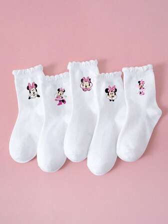 1/5 paia di calzini sportivi per bambini/ragazze/ragazzi, calzini con decorazione in pizzo a motivo di topolino morbido e carino, calzini alla moda morbidi e traspiranti che assorbono l umidità, adatti per uso casual, sport, scuola, ritorno a scuola, studenti