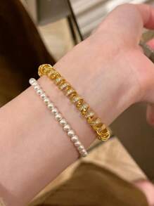 1pc Vintage Inspired Fully Rhinestone Decorated Water Wave Twisted Wire 17cm Bracelet, Luxurious Retro High-End Accessory, Heavy Weight