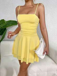 2025 Summer Women's Halter Bustier Backless Dress Slim Short Party Dress Ladies Mini Skirt Dress - Màu vàng - Xem 3